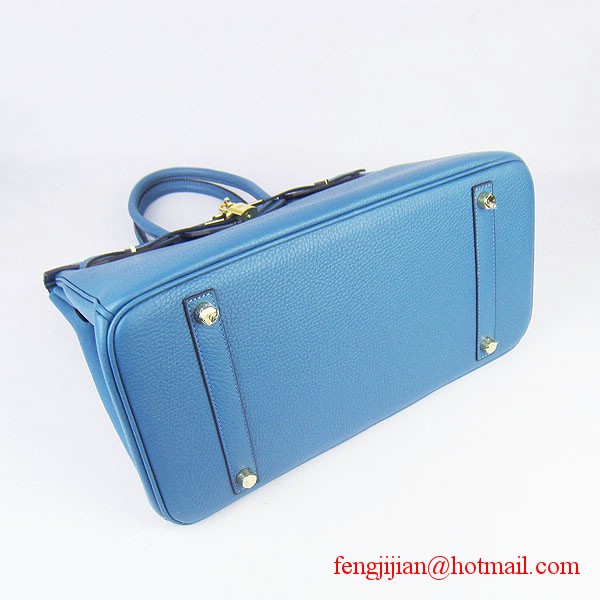 Hermes 35cm Embossed Veins Leather Bag Bule 6089 Gold Hardware Hermes 35cm Embossed Veins Leather Bag Bule 6089 Gold Hardware